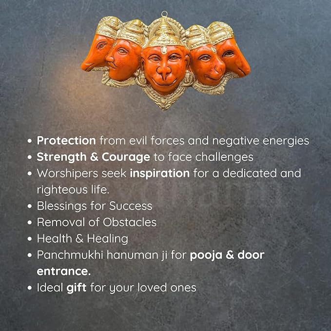 Panchmukhi Hanuman Ji Murti Statue for Door Entrance(Get Bageshwar Dham Hanuman Tulsi Mala Free) - Prabhuaastha