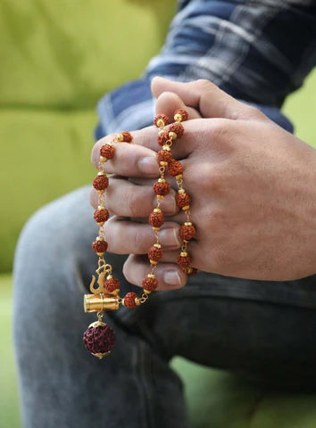Gold Capped Mahakal Kavach With Panchmukhi Rudraksha Mala - Prabhuaastha