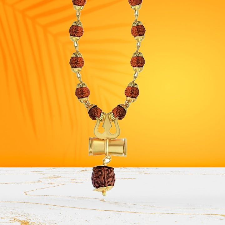 Gold Capped Mahakal Kavach With Panchmukhi Rudraksha Mala - Prabhuaastha