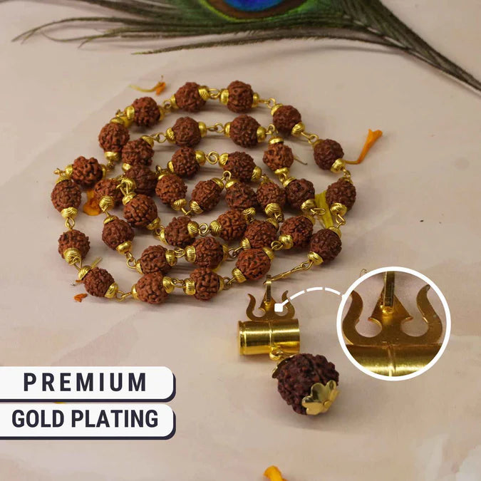 Gold Capped Mahakal Kavach With Panchmukhi Rudraksha Mala - Prabhuaastha