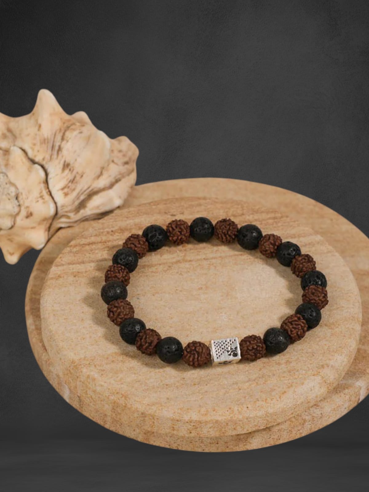 Rudraksha with Black Lava Beads Bracelet - Prabhuaastha