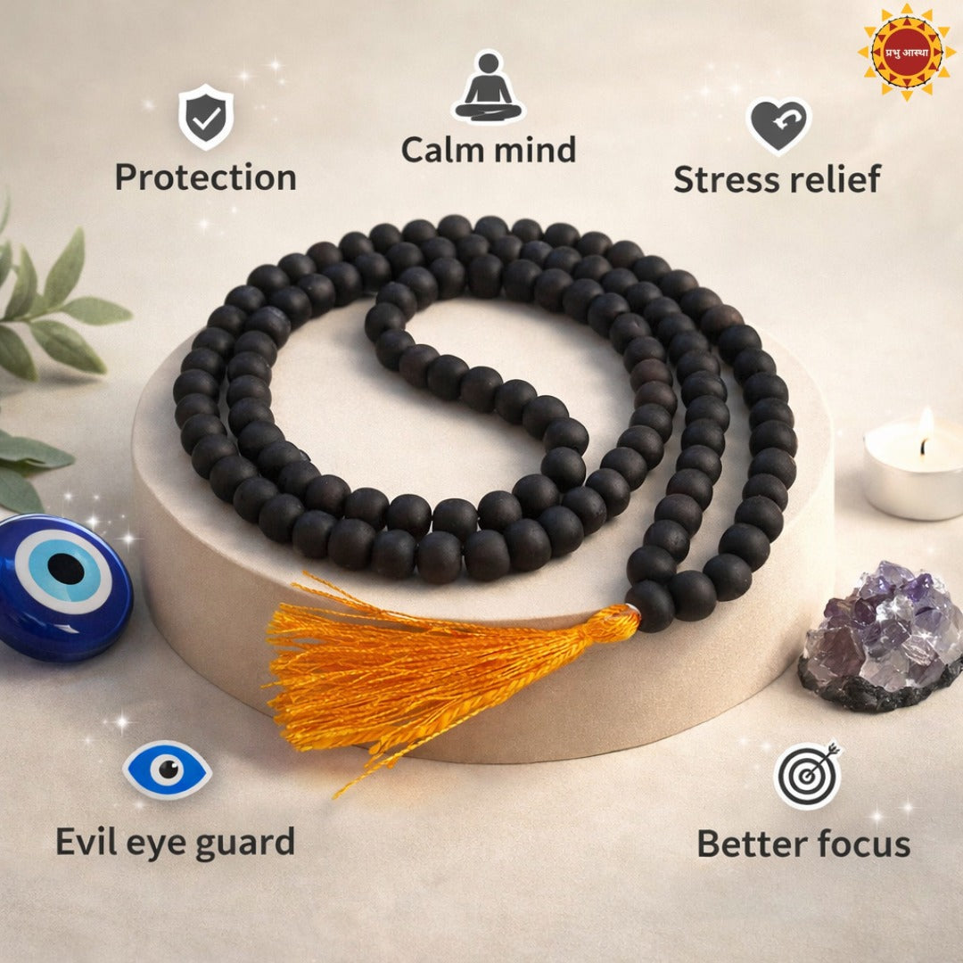 Karungali Mala - Natural Ebony Wood Beads (Lab. Certified) 108+1 Beeds