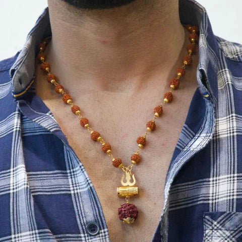 Gold Capped Mahakal Kavach With Panchmukhi Rudraksha Mala - Prabhuaastha