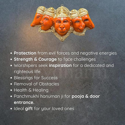 Panchmukhi Hanuman Ji Murti Statue for Door Entrance(Get Bageshwar Dham Hanuman Tulsi Mala Free) - Prabhuaastha