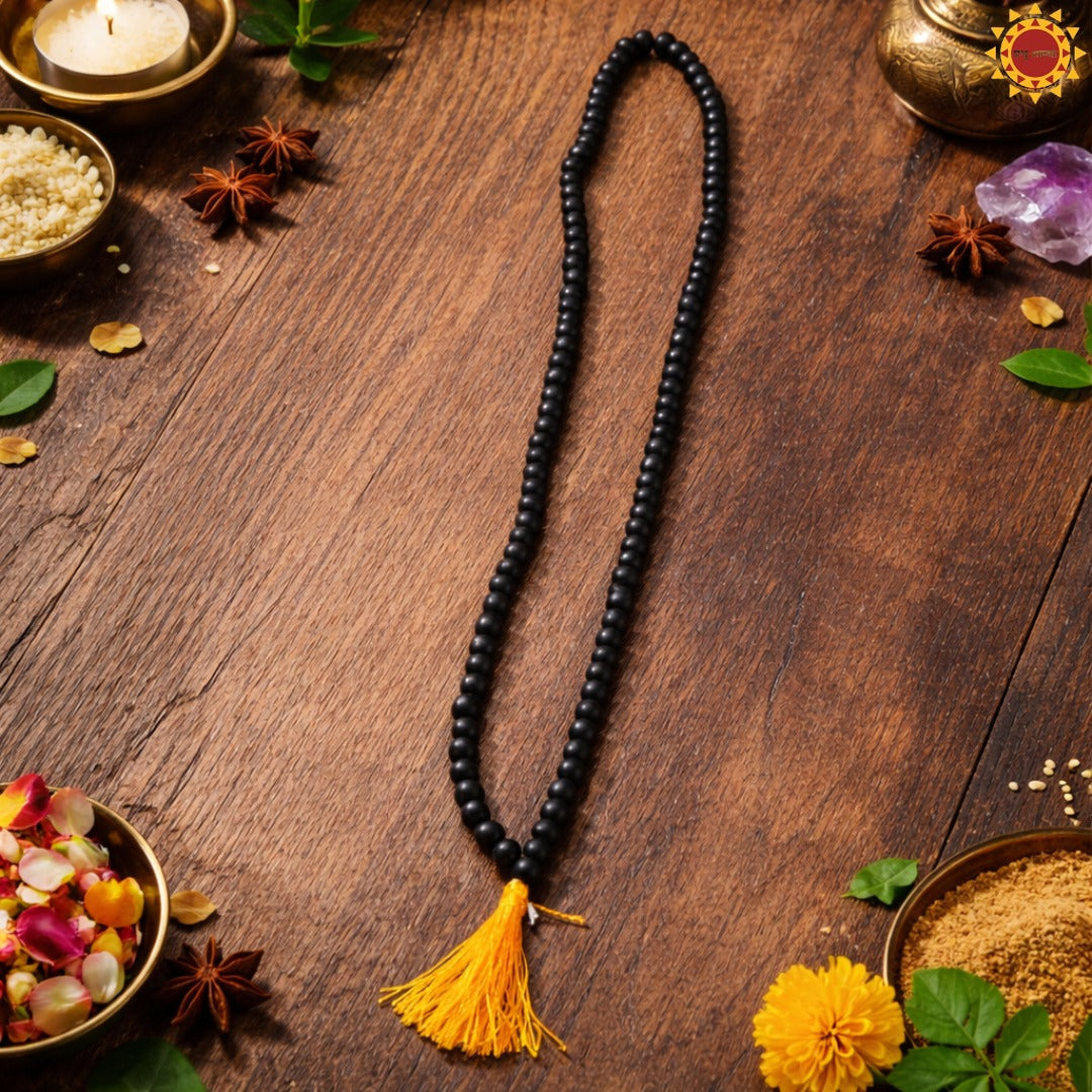 Karungali Mala - Natural Ebony Wood Beads (Lab. Certified) 108+1 Beeds