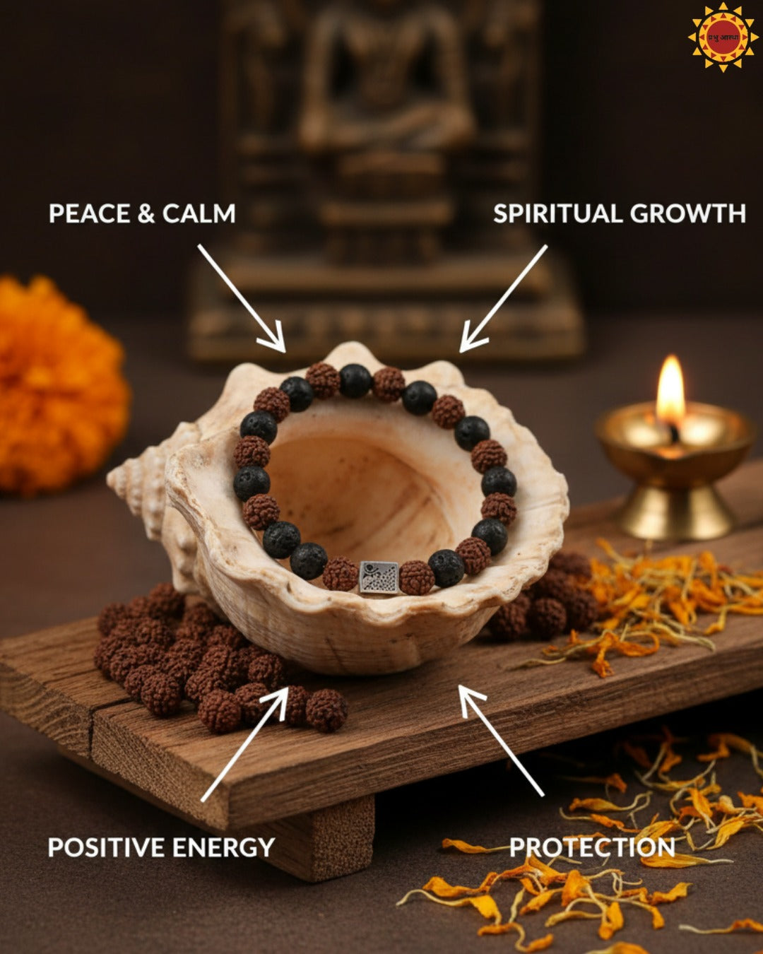 Rudraksha with Black Lava Beads Bracelet