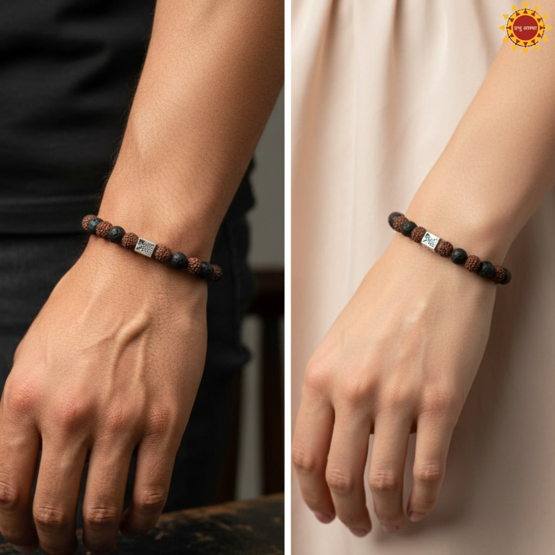 Rudraksha with Black Lava Beads Bracelet