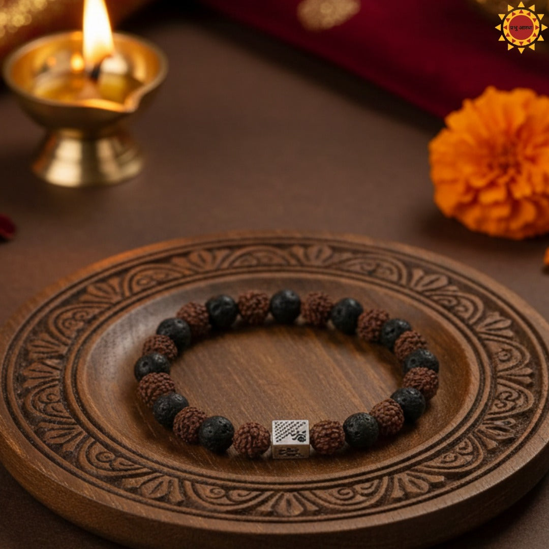 Rudraksha with Black Lava Beads Bracelet