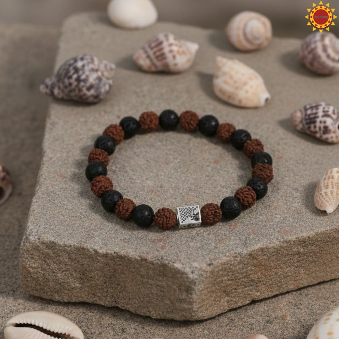 Rudraksha with Black Lava Beads Bracelet