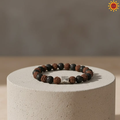 Rudraksha with Black Lava Beads Bracelet