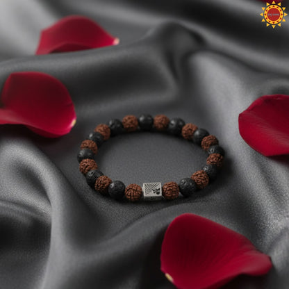 Rudraksha with Black Lava Beads Bracelet