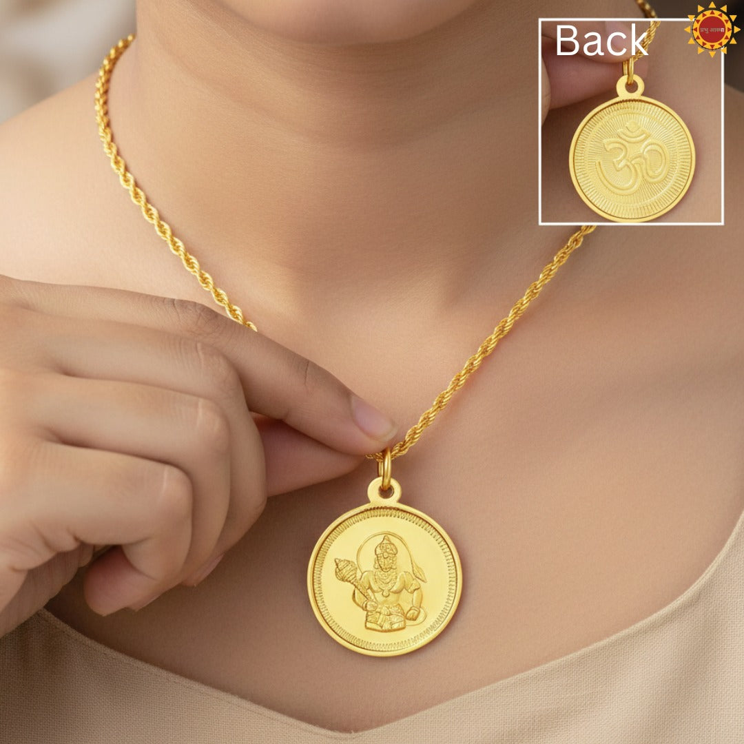 Hanuman Pendant with om Gold plated Chain